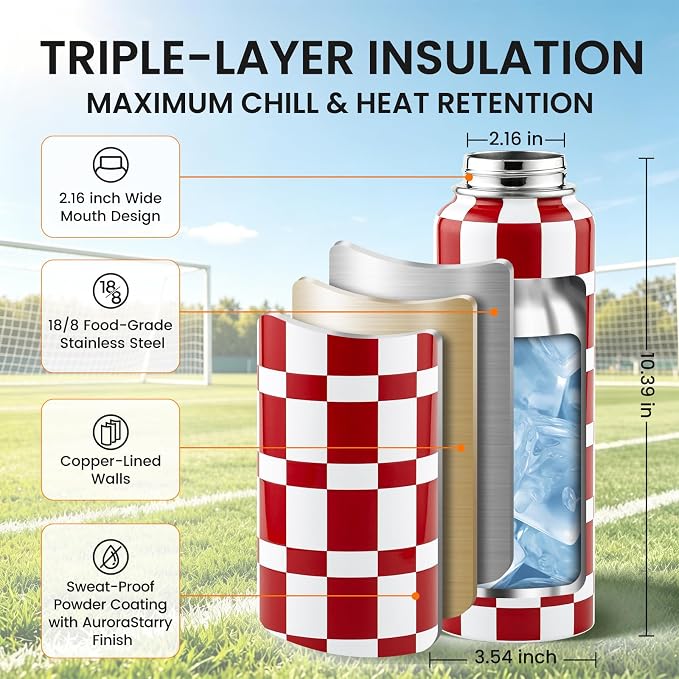 RAYMYLO Insulated Water Bottle 40 oz, Triple Wall Vacuum Stainless Steel | (Cold for 36Hrs, Hot for 18Hrs), Leak Proof & Non-BPA, Modern Water Flask Jug with Paracord Handle & Straw Spout Lids