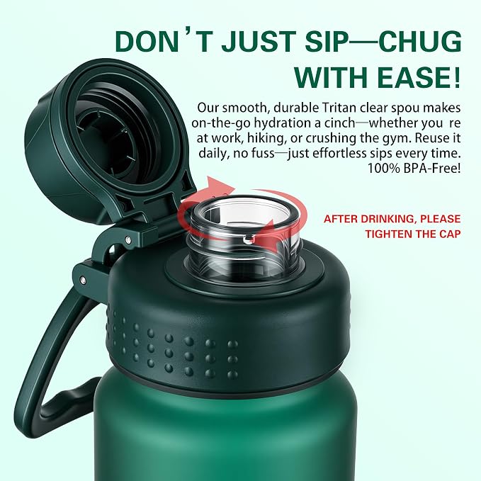 OLDLEY 32oz Water Bottle with Handle, BPA-Free Tritan Reusable Sports Water Bottle with Leak-Proof Dust Lid, Wide Mouth, Cup Holder Friendly, Half Frosted Clear Bottle for Gym,Travel, Work,Teal Green