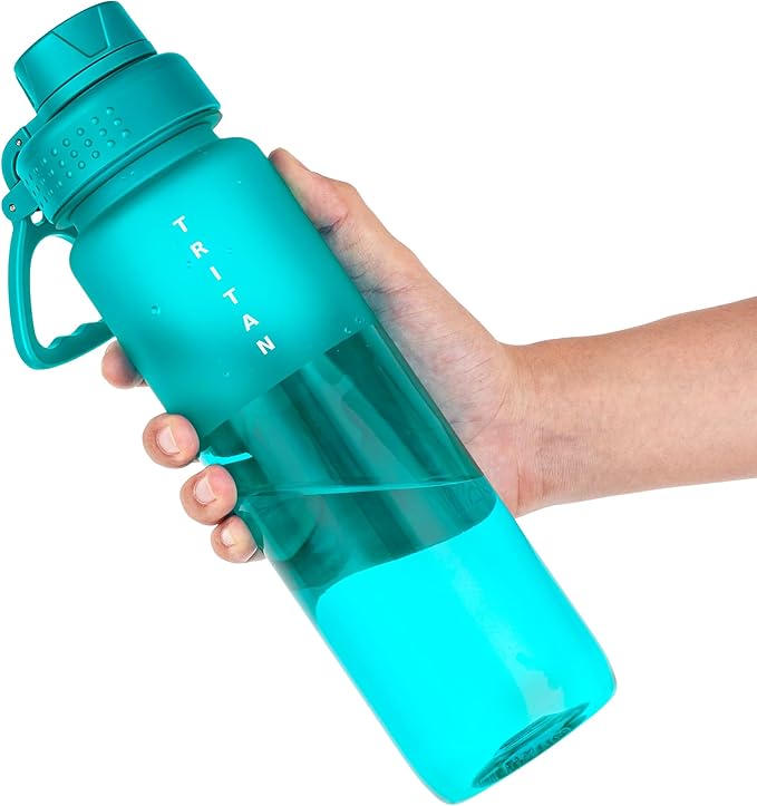 OLDLEY 32oz Water Bottle with Handle, BPA-Free Tritan Reusable Sports Water Bottle with Leak-Proof Dust Lid, Wide Mouth, Cup Holder Friendly, Half Frosted Clear Bottle for Gym, Travel, Work,Aqua Blue