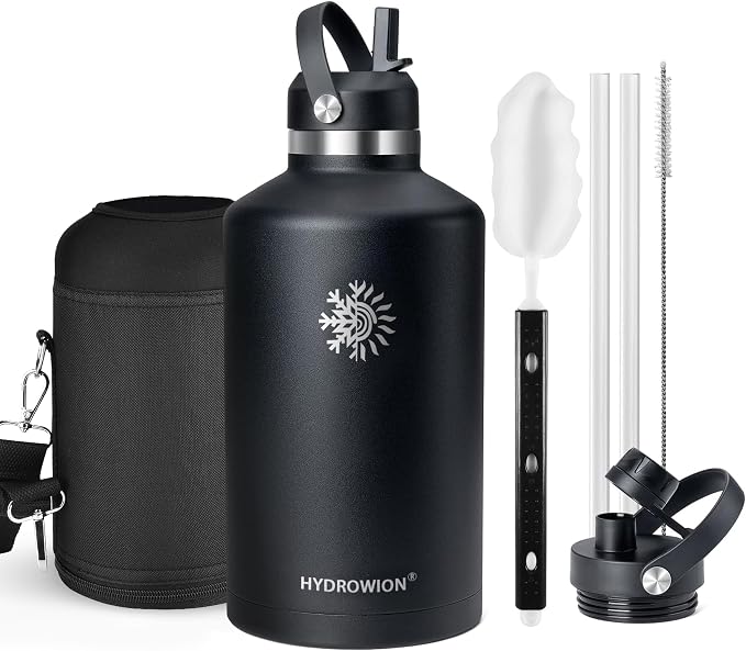 128oz Insulated Water Bottle, Triple Wall Vacuum Stainless Steel Bottle, 48H Cold & 24H Hot, Leak-Proof BPA-F Jug with Straw & Spout Lids for Sports & Outdoor