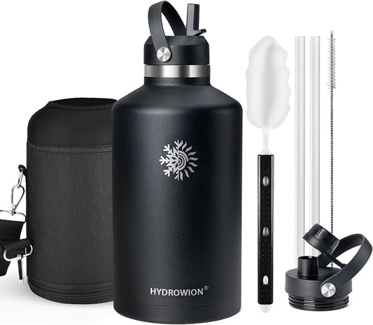 128oz Insulated Water Bottle, Triple Wall Vacuum Stainless Steel Bottle, 48H Cold & 24H Hot, Leak-Proof BPA-F Jug with Straw & Spout Lids for Sports & Outdoor