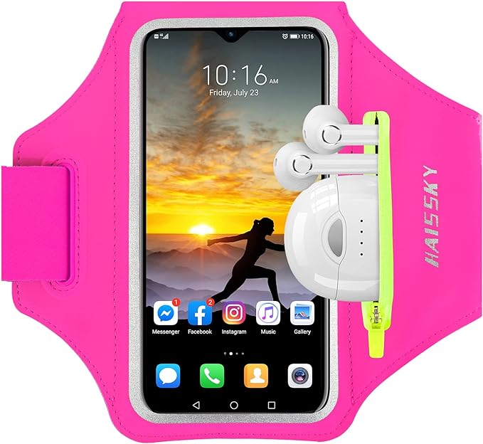 Running Armband with Earphone Pouch Fits Phones up to 6.9" | Cell Phone Armband for iPhone, Water Resistant & Breathable Sports Phone Holder & Zipper Pocket Car Key Holder for Jogging