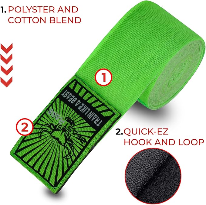 BEAST RAGE Boxing Hand Wraps for MMA Kickboxing Wrist Wraps Professional Adult 180" Semi-Elastic Martial Arts Inner Gloves Heavy Bag Handwraps Muay Thai Thumb Straps