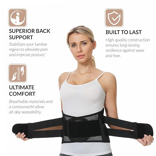 NeoTech Care Lower Back Brace for Women or Men, Lumbar Back Support Belt (Black, Size XL)
