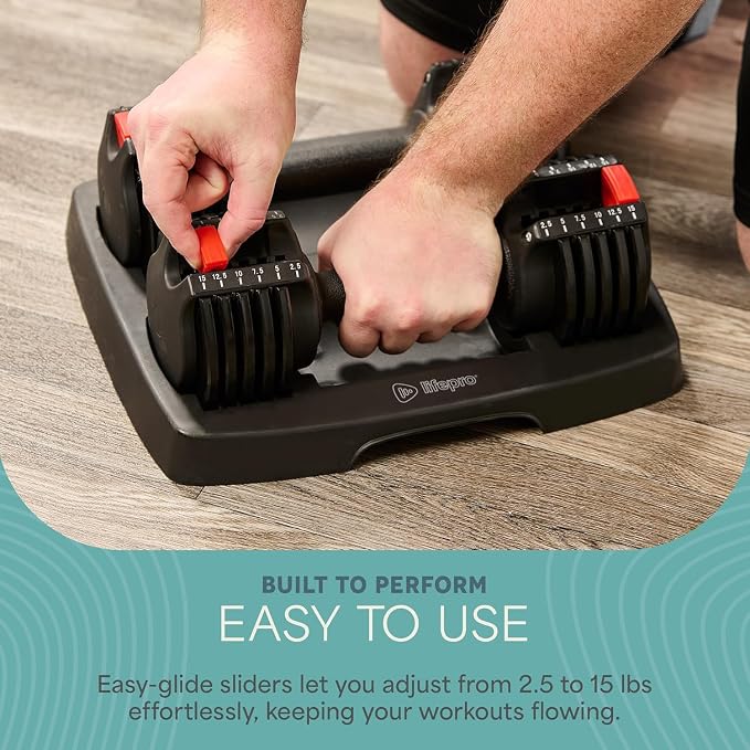 LifePro Adjustable Dumbbells, Single or 2pcs, Up to 55 lbs & 3-in1 option | Quick-change weight system with included rack — available in options from 2.5 to 55 lbs for every fitness level