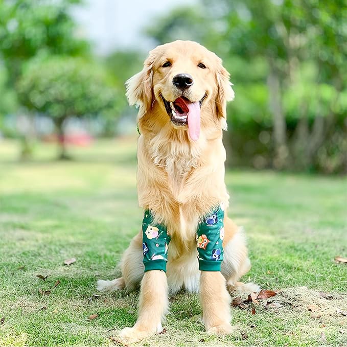 HDKUW Dog Elbow Protector, Dog Front Leg Recovery Sleeve for Prevent Licking Wound, Elbow Sleeves with Mesh Pad for Medium Large Dogs Owl 3XL