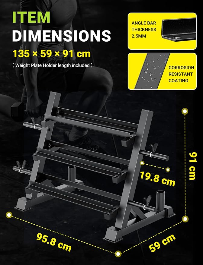 YOLEO Dumbbell Rack Stand Only, 1100LBS Heavy Duty Weight Rack for Home Gym, Adjustable 3-Tier Weight Storage Rack for Dumbbells, Barbells, Kettlebells & Weight Plates, Compact Workout Equipment Organizer