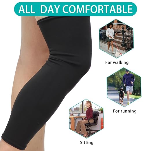 Knee Brace Undersleeve, Protective Leg Sleeve Liner for Sensitive Skin Chafing Prevention, Comfort Tapered Compression Shield for Post-Surgery Recovery, Fits Men Women, Black (XL)