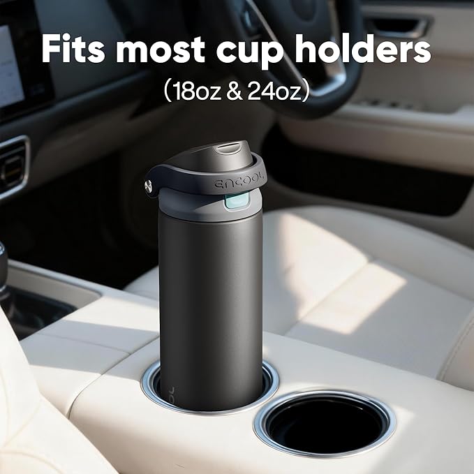ENCOOL Leakproof Insulated Water Bottle with Straw Dual-Sip Water Bottle Bag-Safe Design for Work, Commute & Gym – Keeps Drinks Cold All Day, 18 oz, Clay Grey