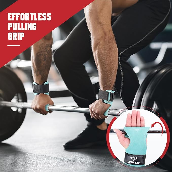Weight Lifting Wrist Strap, Double-Layer Leather for Deadlift Powerlifting | Gym Strap with Adjustable Neoprene Padded Fit for 6.3–8 Inch Wrist, 8.07-Inch Leather Strap, Gym Workout Lifting Hook (Pair)
