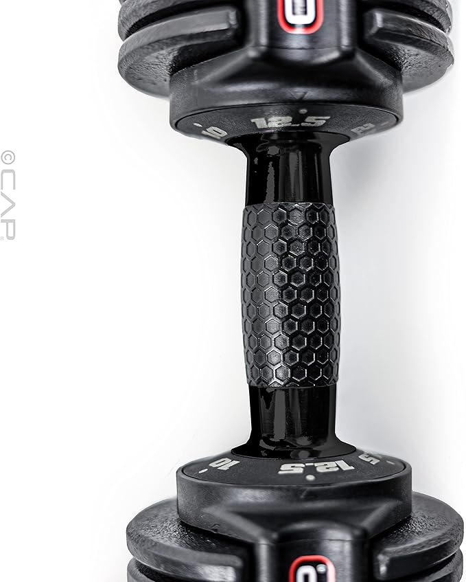 CAP ADJUSTABELL Adjustable Dumbbell Set, Premium Quick Select Adjustable Weights for Strength Training, Singles & Pairs, 12.5 LB, 25 LB & 55 LB, Round & Hex Dumbbells, Multiple Grip Handle Options