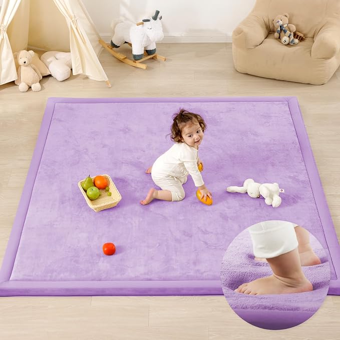 1.3" Thick Baby Play Mat for Floor,79x79 Large Memory Foam Tummy Time Mat | Soft Coral Velvet Nursery Rug, Non Slip for Crawling,Toddlers,Infants,Kids,Yoga & Tatami Style for Living Room