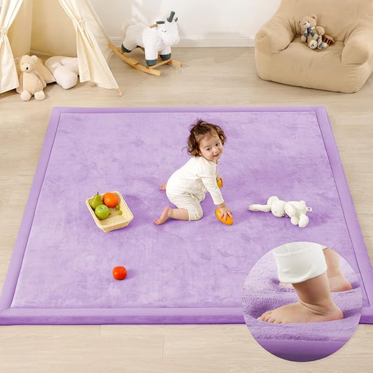 1.3" Thick Baby Play Mat for Floor,79x79 Large Memory Foam Tummy Time Mat | Soft Coral Velvet Nursery Rug, Non Slip for Crawling,Toddlers,Infants,Kids,Yoga & Tatami Style for Living Room