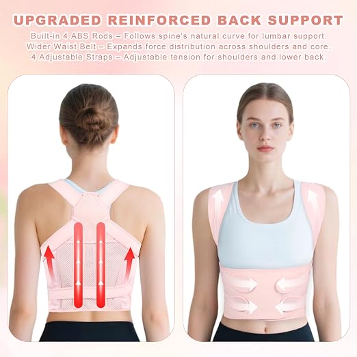 Back Brace Posture Corrector for Women and Men, Adjustable Shoulder Straightener Full Lumbar Support Belt, Upper and Lower Back Pain Relief, Scoliosis Hunchback Hump Thoracic Spine Corrector (Pink S)
