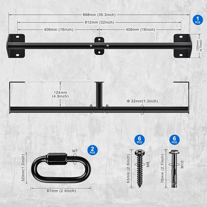 Kipika Wall Mounted Pull Up Bar - Heavy Duty 500 LB Capacity Doorway Chin Up Bar for Home Gym, Sturdy Steel Construction with Resistance Band Hooks | Hanging Exercise Bar for Full Body Workout