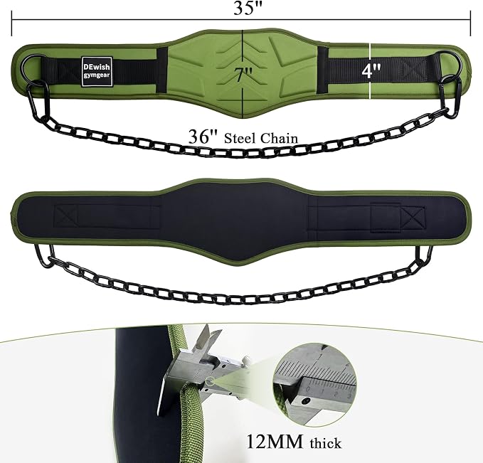 12 mm Thick Heavy Duty Dip Belt with 36 IN Steel Chain, 35" Weighted Pull Up Belt for Added Weight Training, Chin Ups, Pull Ups, Tricep Dips And More