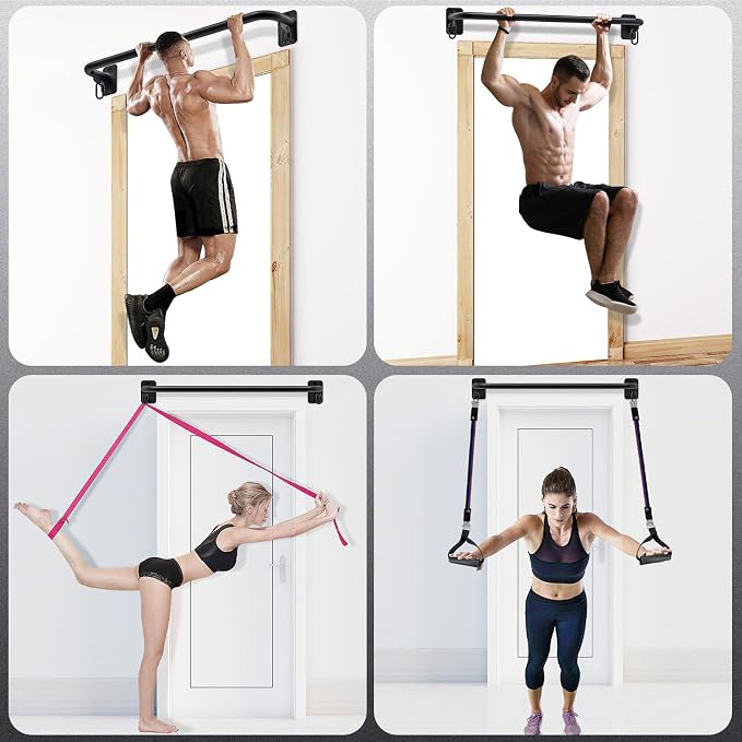 SELEWARE Heavy Duty Welded Pull Up Bar Wall/Joist/Ceiling Mount Chin Up Bar | Multifunctional Pull-up Bars w/Resistance Band Hooks for Home Gym Strength Training, Sturdy Steel Construction Support 500 lb