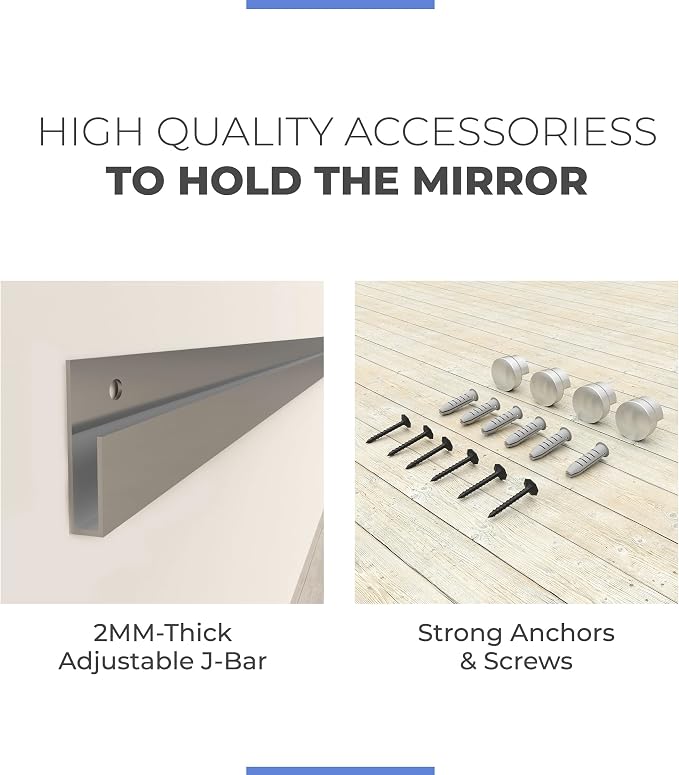 Large Wall Mounted Gym Mirror 48x32 (1 PC) - Shatterproof Tempered Glass Full Body Mirror for Home Gym - Premium HD Reflection - Frameless Design with Hardware