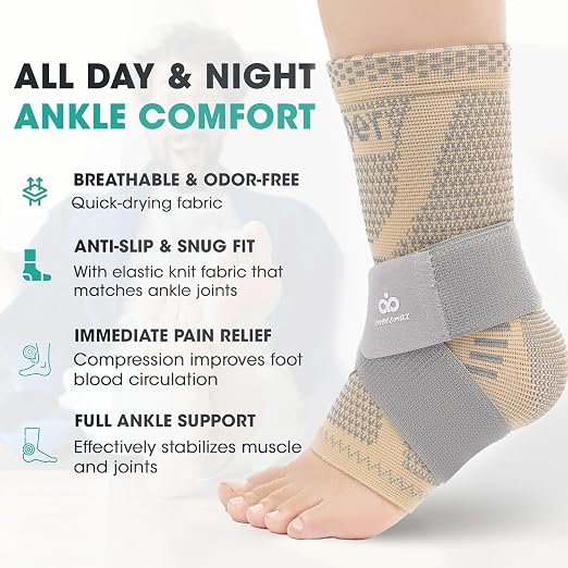 INDEEMAX Ankle Brace for Sprained Ankle Compression Sleeve, 2 Pack Copper Infused Ankle Support Brace for Women & Men, Plantar Fasciitis Relief Achilles Tendonitis, Sports Running, Skin Silver, XL