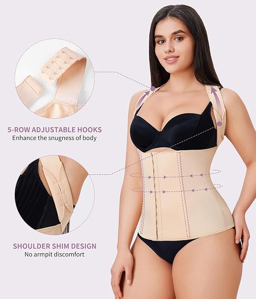 YERKOAD Back Brace Waist Trainer for Women Back Straightener Posture Corrector Adjustable Full Back Support Large Beige