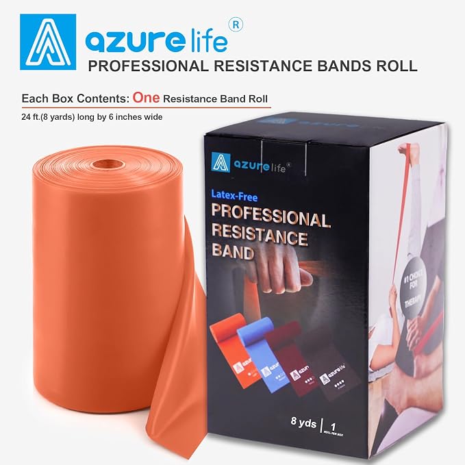A AZURELIFE Professional Individual Exercise Resistance Bands, Single 5, 6,7 Ft or 8 Yards Elastic Bands, Non-Latex Stretch Bands for PT, Yoga, Pilates, Rehab, at-Home or The Gym Workouts