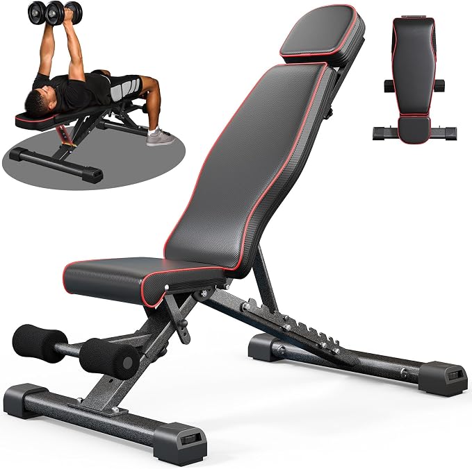 YOLEO Adjustable Weight Bench with Bench Press Stand, Foldable Workout Bench with Extended Head/Elbow Pad(for Users up to 7')