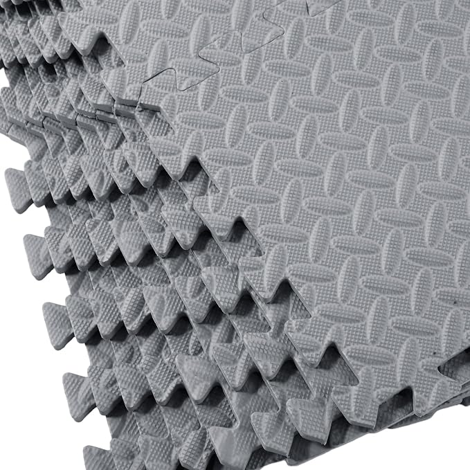 Foam Floor Tiles Foam Floor Mats Play Mats Bulk with Borders Interlocking for Bedroom Gym Nursery(11.8 x 11.8 Inch,Gray)