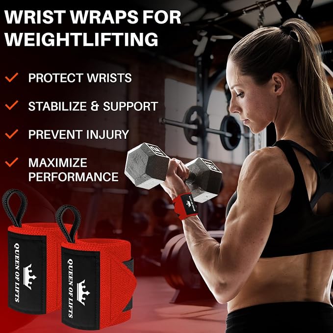 TECEUM Elastic Cotton Weightlifting Wrist Wraps with Thumb Loops, 1 Pair