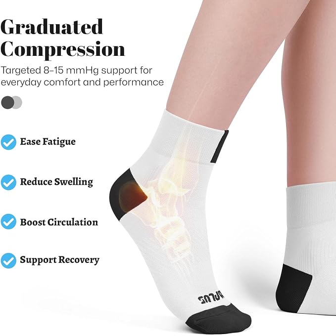 Ankle Compression Socks for Women 6 Pairs, Running Socks with Arch Support | Moisture Wicking Cushioned Plantar Fasciitis Socks for Walking, Jogging, Climbing, Tennis, Golf, Fitness and Everyday Use