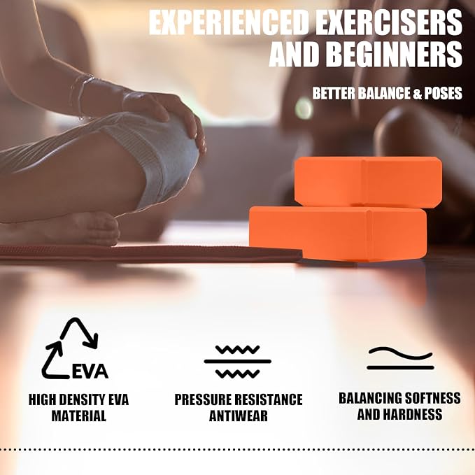 Septo 2 Pcs Yoga Blocks, 9x6x3 Inch Foam Blocks for Pilates | High density EVA foam Yoga Props lightweight non-slip surface for meditation stretching balance training