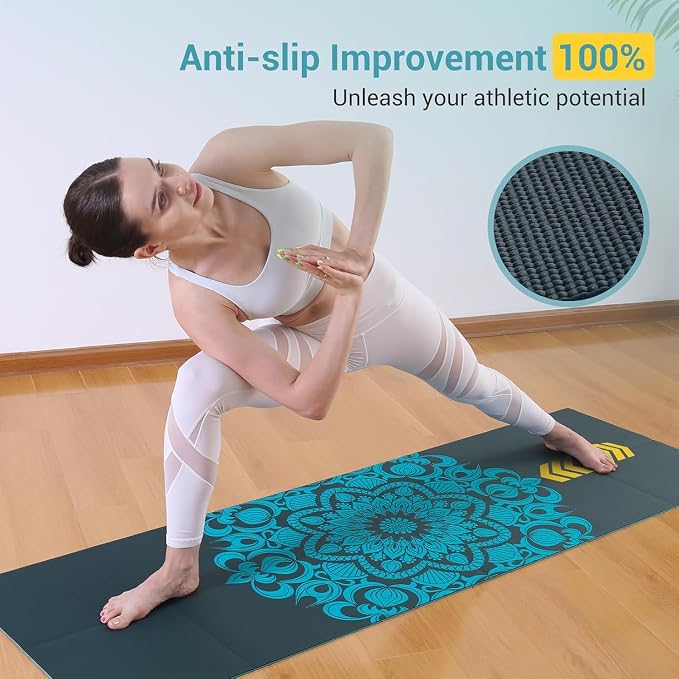 Avoalre Folding Yoga Mat, Eco-Friendly PVC Travel Yoga Mat Packable, Double Sided Non-Slip Printed Yoga Mats with Bag for Home Workout Gym Exercise Fitness Pilates Stretching (72" x 24" x 1/5" Thick)