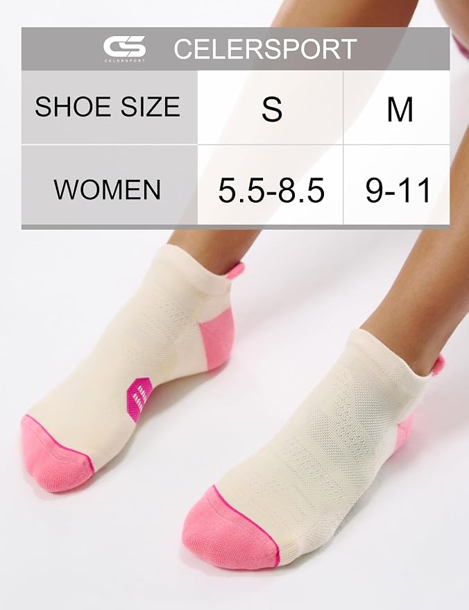 CS CELERSPORT 6 Pack Women's Ankle Running Socks Cushioned Low Cut Tab Athletic Socks