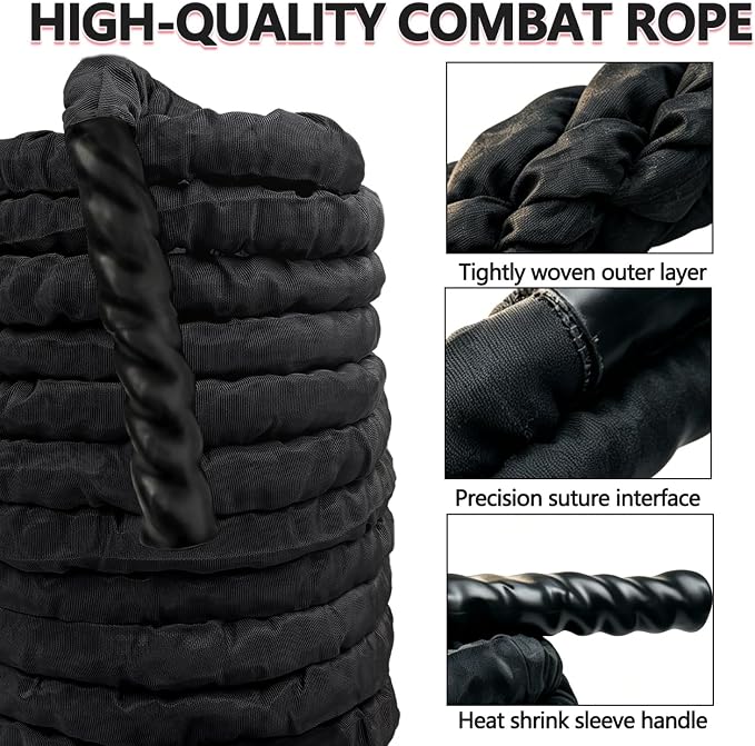 Battle Ropes Black Workout Rope 1.5 inch Battle Ropes for Home Gym 40ft Exercise Ropes for Working Out Heavy Ropes for Exercise Training Weighted Rope Weighted Workout Rope Battle Rope