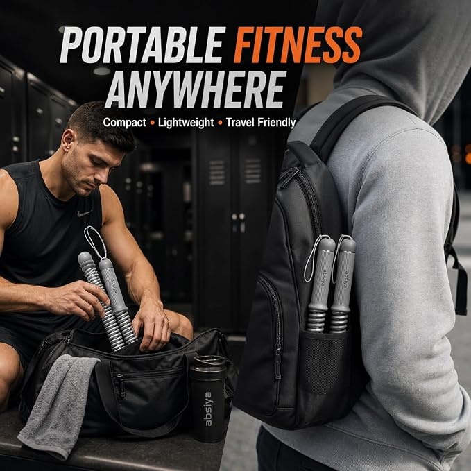 Cordless Battle Rope Workout Equipment – Portable Resistance Spring Trainer for Full Body Cardio, HIIT, Fat Burning & Strength Training – Home Gym Fitness Kit with Gloves & Carry Bag