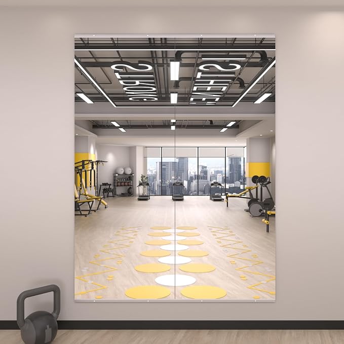 LOAAO Home Gym Mirror, 63"x24", 2 PCS | Frameless, Tempered Glass, Large Workout Mirrors, For Home Gym, Dance Studio, Yoga Room, Garage Gym