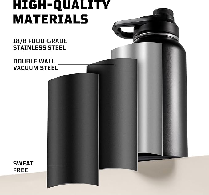 ONETIGRIS 32oz Insulated Tactical Water Bottle with Straw & MOLLE Sleeve | 3 Lids,Keeps Ice Cold 48H Hot 24H,304 Food-Grade Stainless Steel,360° Leakproof Silicone Seal,2 Straws Kit,Paracord Handle