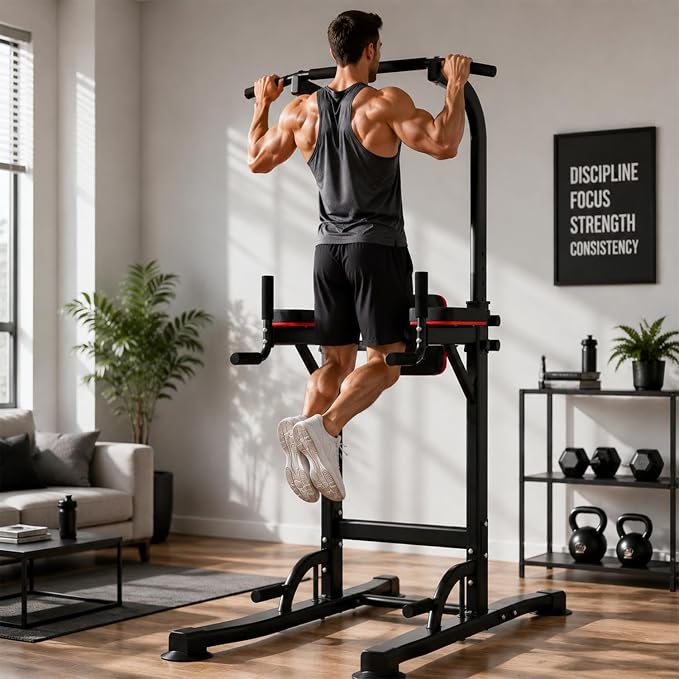 Pull Up Bar, Multifunction Power Tower Dip Bar Station Home Gym Strength Training Workout Equipment for Pull-up Push-up Dips