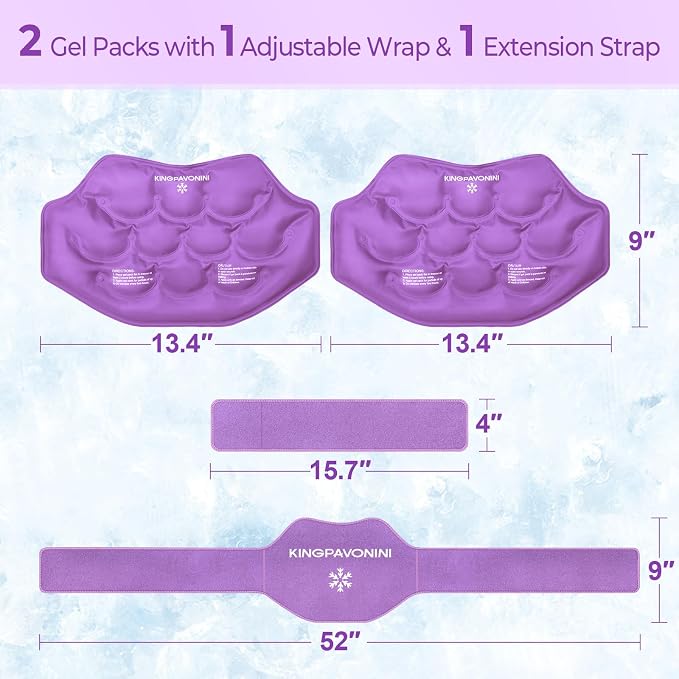 Extra Large Ice Pack for Back Pain Relief, 2 Gel Packs, Purple | 35-Min Long-Lasting & Instant Pain Relief, Leakproof Back Ice Pack, Extension Strap, Hot Cold Therapy, Skin-Safe Lycra Fabric