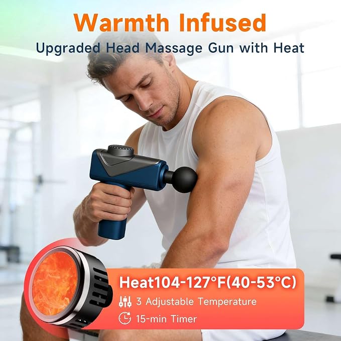Massage Gun with Heat, Powerful Warming Massage, Home & Travel, | Massage Gun with Heat, Powerful Heated Massage, Quiet Portable Massager for Home& Travel, Lightweight Design