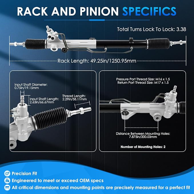 26-1618 Hydraulic Power Steering Rack and Pinion Fit for Toyota Sequoia 2001-2007 Tundra 2000-2006 3.4L 4.0L 4.7L Automotive Replacement Rack & Pinion Assembly 97-1618 442500C050 442500C020
