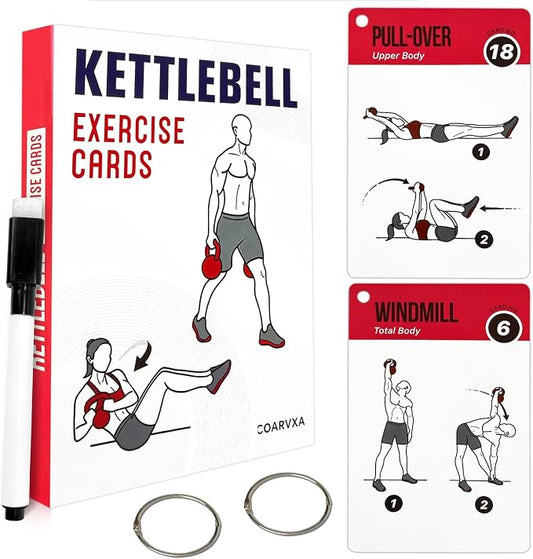 Kettlebell Cards for Women & Men-50 Kettlebell Workout Cards，Includes 2 Rings& Dry-Erase for Easy Organization-Home, Gym or Studio (Kettlebell)