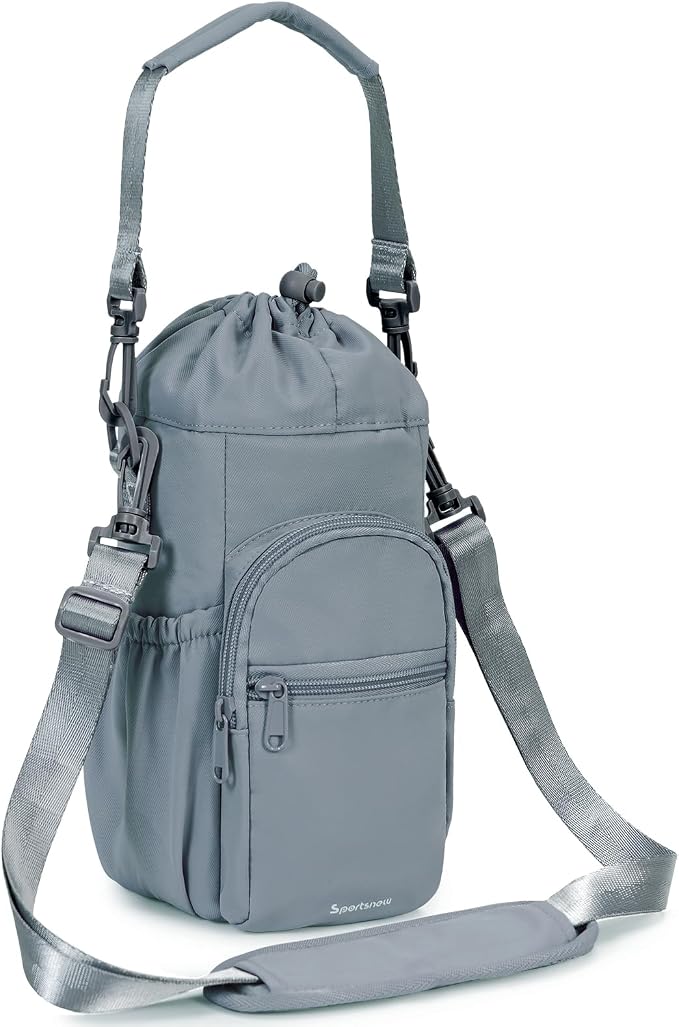 sportsnew 40oz Insulated Crossbody Water Bottle Bag Gym Hiking Phone Pocket | Water-resistant Lining, Padded Strap, Top Handle, Drawstring, Phone Pocket, Elastic Slots, Built-In Key Clip for Gym Walking