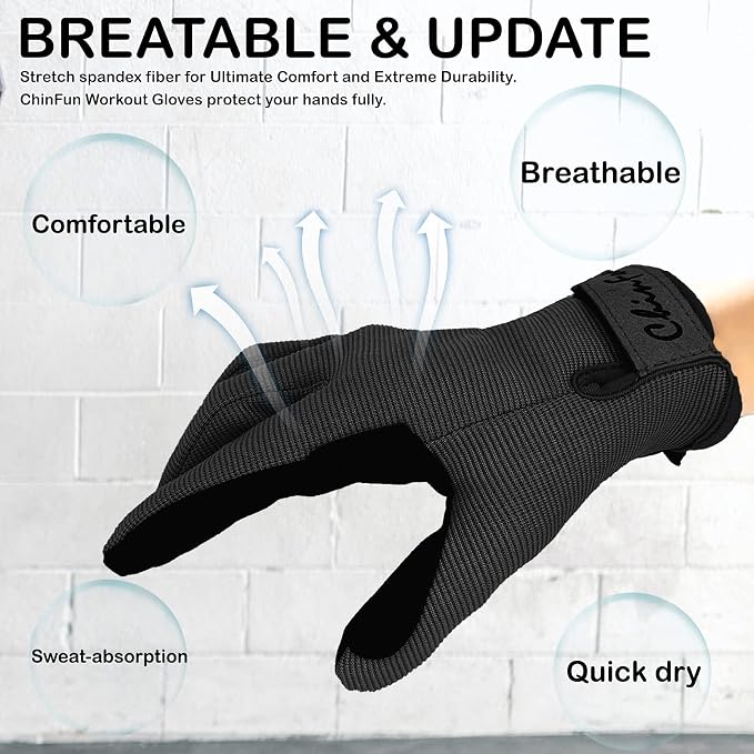 Full Finger Workout Gloves for Men, Full Palm Protection Deep | Breathable Gym Exercise Weight Lifting Gloves, Exercise, Fitness, Training, Cycling, Anti-Slip