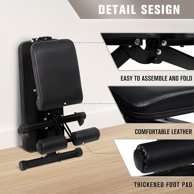 RitFit Adjustable/Foldable Utility Weight Bench for Home Gym | Incline Decline Flat, Multi-Position Backrest & Seat, Full Body Strength Training with Heavy Duty Steel Frame, Foldable