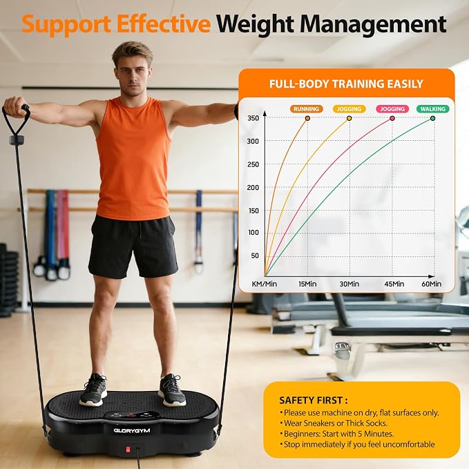 Vibration Plate Exercise Machine for Body Shaker Machine & Weight Loss, Shake Plate with Resistance Bands, 120 Speed Levels, Remote Control, Full Body Workout, Compact Home Gym Equipment