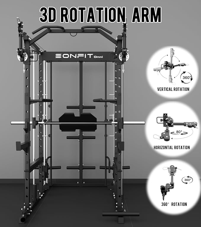 Eonfit E5 Smith Machine with Leg Press for Home Gym | Functional Trainer Power Rack Power Cage With Pivot Arms Lat Cable Crossover Pulley System All In One For Garage Apartment