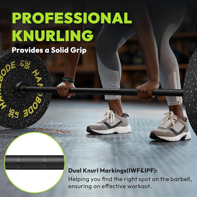 HANDBODE 7 FT Olympic Barbell 45 LB, 2-Inch Weight Bar, 1000 LB | Needle Bearings, Knurled Grip, Hard Chrome Coating, Powerlifting, Bench Press, Deadlift, Squat, Hip Thrusts And Cleans