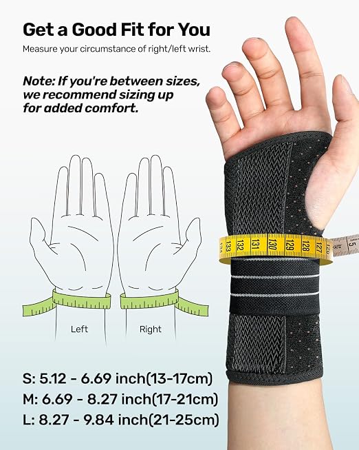 Rakiie 2 Pack Carpal Tunnel Wrist Braces, Adjustable Wrist Support Splint for Night Sleep & Daytime Working, Hand Braces Pain Relief for Arthritis, Typing, Pregnancy, Men Women (Gray, L)