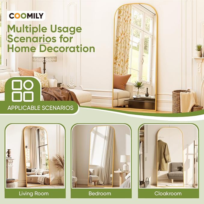 Full Length Mirror with Stand 71"x32" Floor Mirror Freestanding, Arched Floor Standing Large Mirrors Full Body Wall Hanging Leaning Home Decor for Bedroom & Living Room, Gold