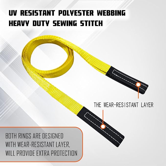 Polyester Lift Sling Web Straps 1 in x 8 ft 4000 lbs WLL 6-Pack, RUGOACE | Reinforced wear guard loop ends for engine hoist rigging machinery tree saver lifting. 1333 lbs working load limit